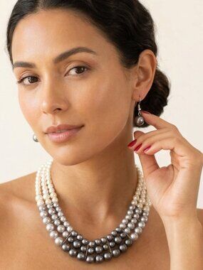 Paparazzi Multi Strand Gradient Pearl Statement Necklace Earring Set